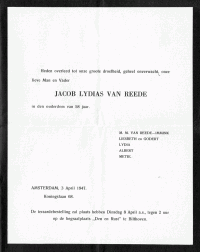Rouwkaart J.L. van Reede (1947)